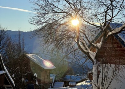 Coucher de soleil dans la station de ski Toussuire